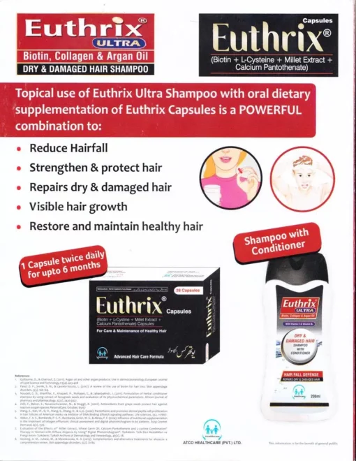 EUTHRIX ULTRA SHAMPOO FOR DRY AND DAMAGE HAIR | SHAMPOO WITH CONDITIONER 200ml - Image 3