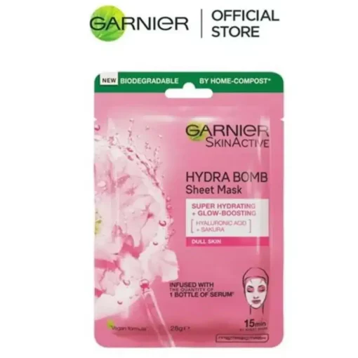 GARNIER SKIN ACTIVE HYDRA BOMB SAKURA TISSUE FACE MASK,HYDRATING AND GLOW BOOSTING 28g