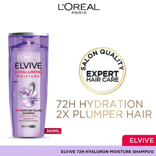 L'OREAL PARIS ELVIVE HYALURON MOISTURE 72H MOISTURE FILLING SHAMPOO, 360ml - Image 2