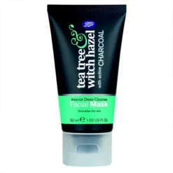 BOOTS TEA TREE WITCH HAZEL FACE MASK ACTIVATED CHARCOL - 50ml